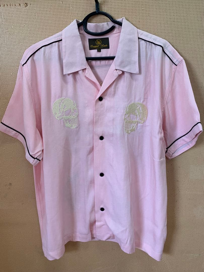 CroppedHeads ピンク スカル刺繍 シャツ