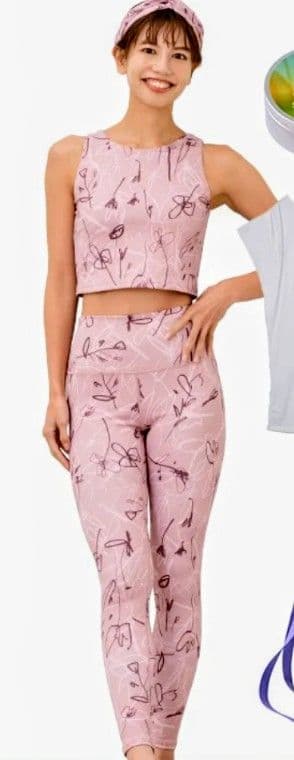 【新品】SUKALA　リボンフラワー プリントレギンス Sサイズ スモークピンク