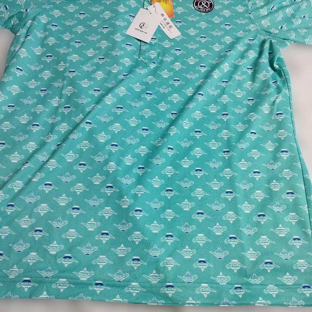 AND PER SE アンパスィ 半袖ポロシャツ ボタンダウン 総柄 グリーン系