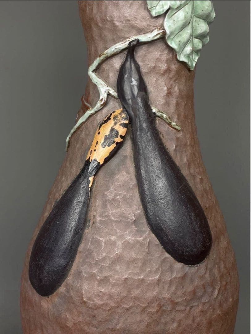 鍋島焼 名工 青山作 盛上釉彩瓢箪図 花瓶 飾壷 幾平 嘉秀 嘉仙 武右衛門