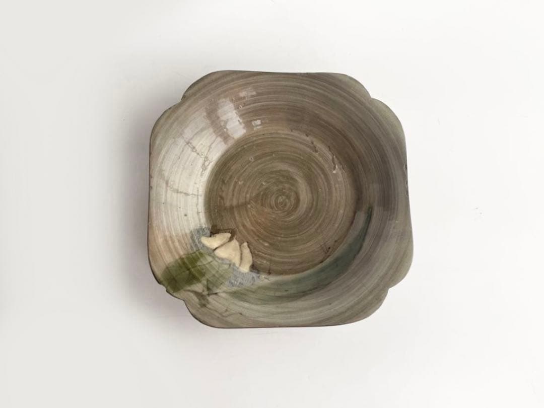 骨董　アンティーク　現川焼　現川　刷毛目　栗文様　隅入角皿　角皿　皿