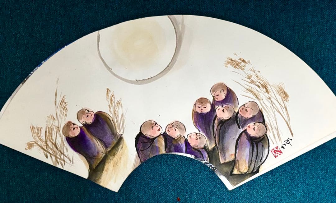 中国漢詩書道掛け軸と扇面画10枚（108体お地蔵さん）