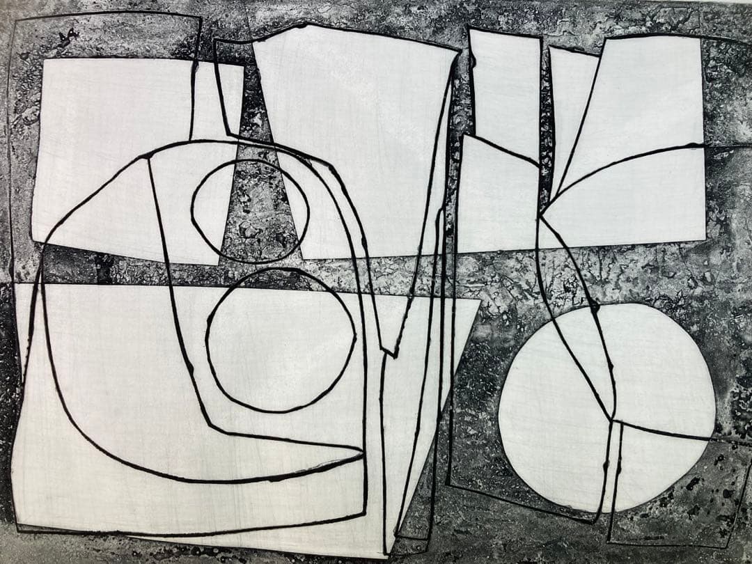 【真作保証】牛玖健治 銅版画 1985年 直筆サイン 抽象画 版画 牛久健治