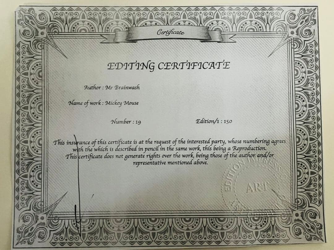 ミッキーマウス　ミニーマウス　リトグラフ　COA認定書付き