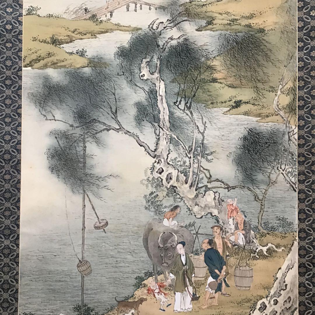 K茶道具　掛軸　二幅対「耕織図　双幀」　仿華山翁図　華僊作　共箱　S1001KJ