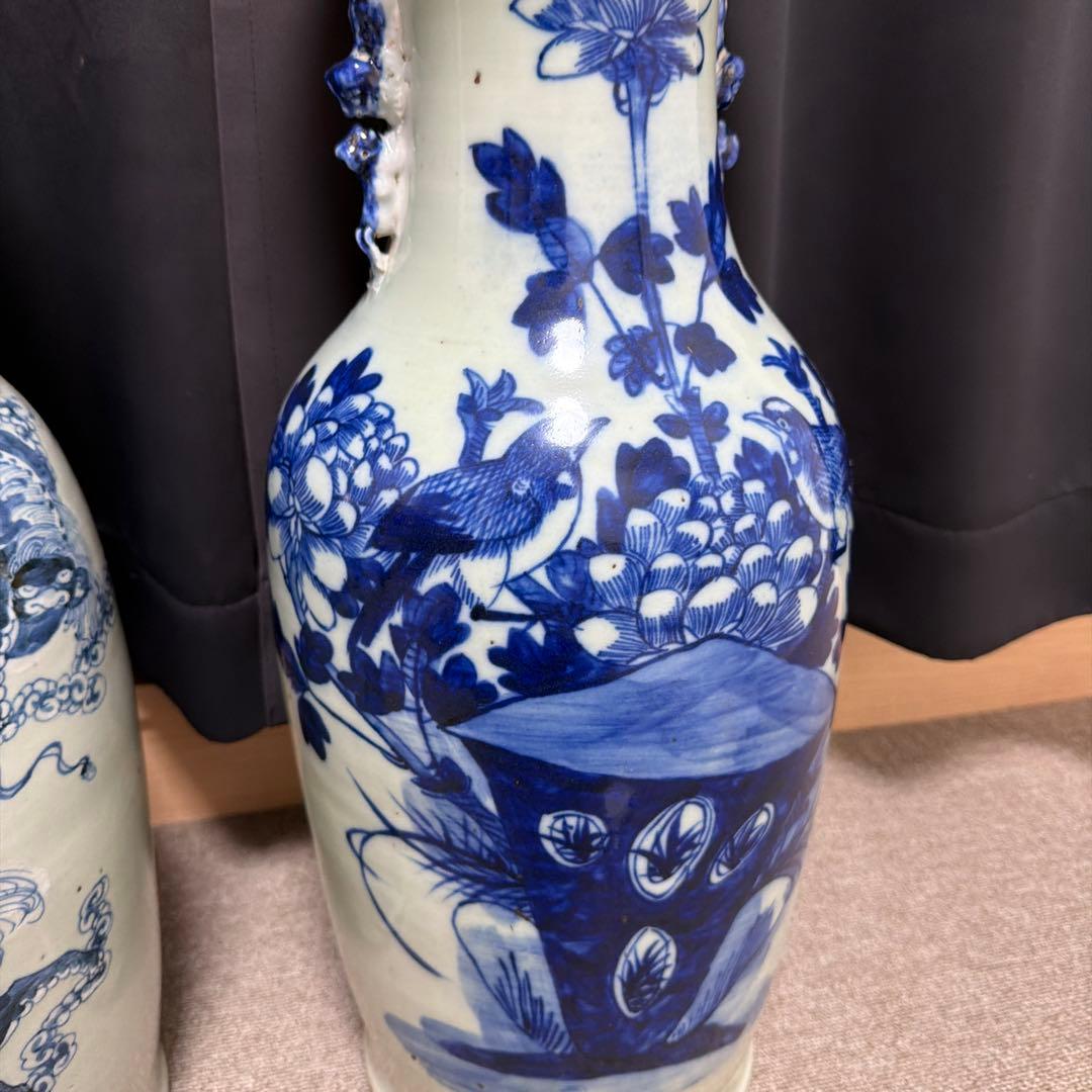 染付花瓶　二個セット　骨董品　アンティーク　中国　古い