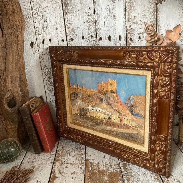 sumikosan シリア十字軍の城 肉筆 油彩 絵画 F4号 風景画