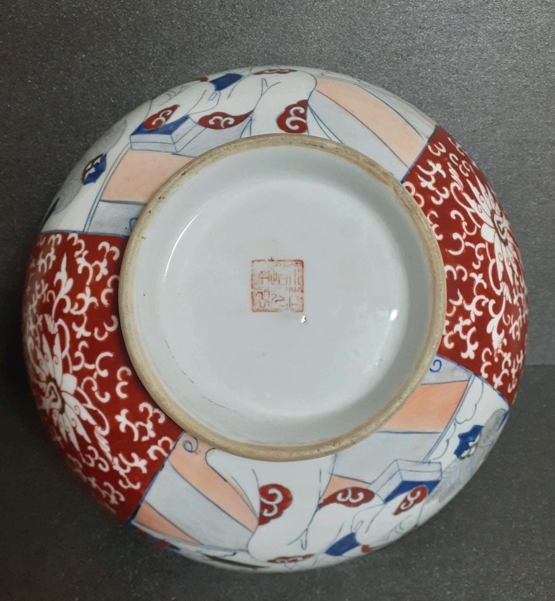 中国古美術　中国古陶磁器　古玩　色絵　美人図　特大大鉢　径35.4cm 道光年製