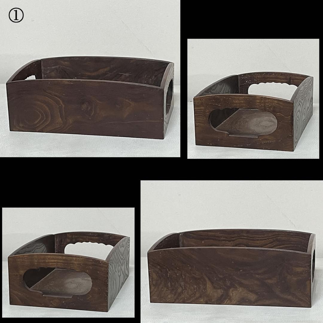 駒澤利斎 桑製 莨盆 一対 共箱 平安 北峯 火入 添 駒沢利斎 【k3507】