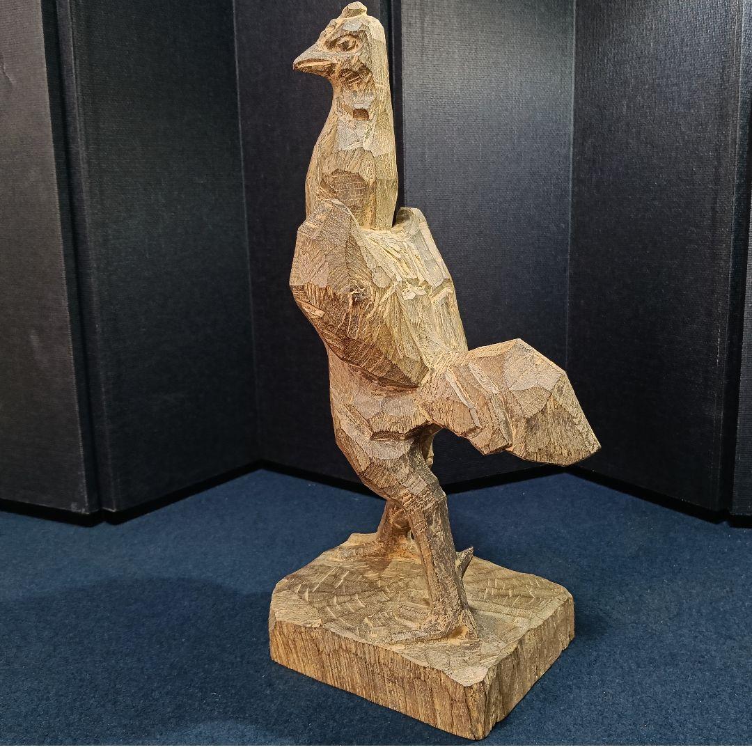 AO73 森田清一 井波彫刻 軍鶏 共箱共布略歴作品集 木彫彫刻 置物