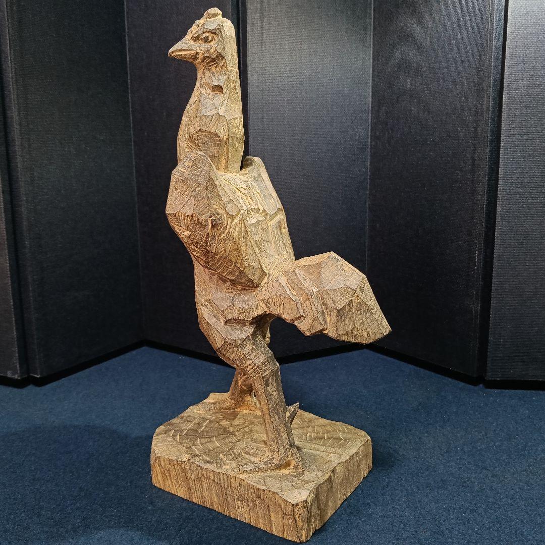 AO73 森田清一 井波彫刻 軍鶏 共箱共布略歴作品集 木彫彫刻 置物