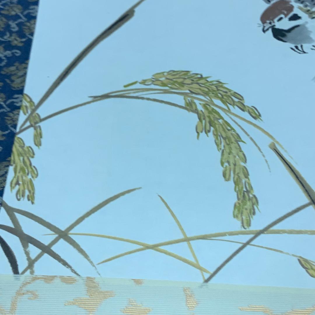 掛軸　越仙(庭野日敬)　落款印あり　雀　稲穂　茶道具　世界平和