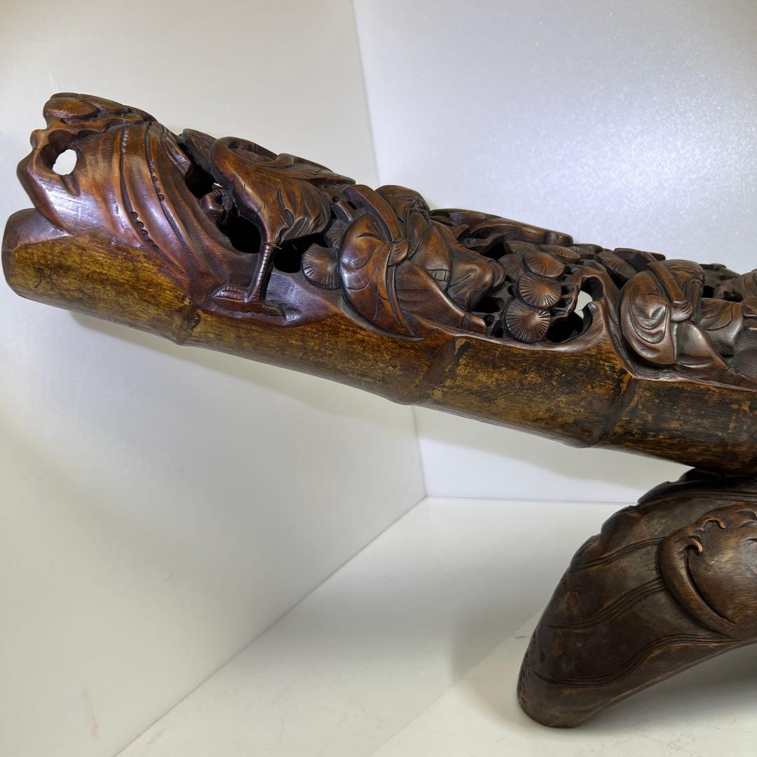 竹製　特大透かし人物置物　幅約76㎝/最大高さ約42㎝東Y8-0128④トコト