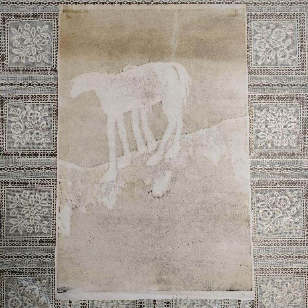 棟方志功　木版画『無題』自筆サイン入