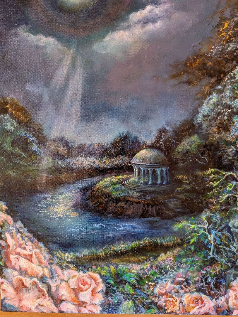 風景画　painterTMK　天使　バラ　画家本人出品　ロココ絵画　ロココ風景画