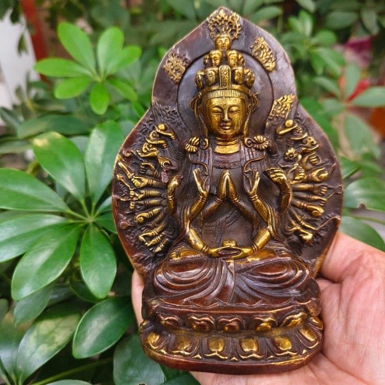 銅器 仏像 千手観音菩薩 鎮宅 辟邪 開運風水 招財 置物 工芸品