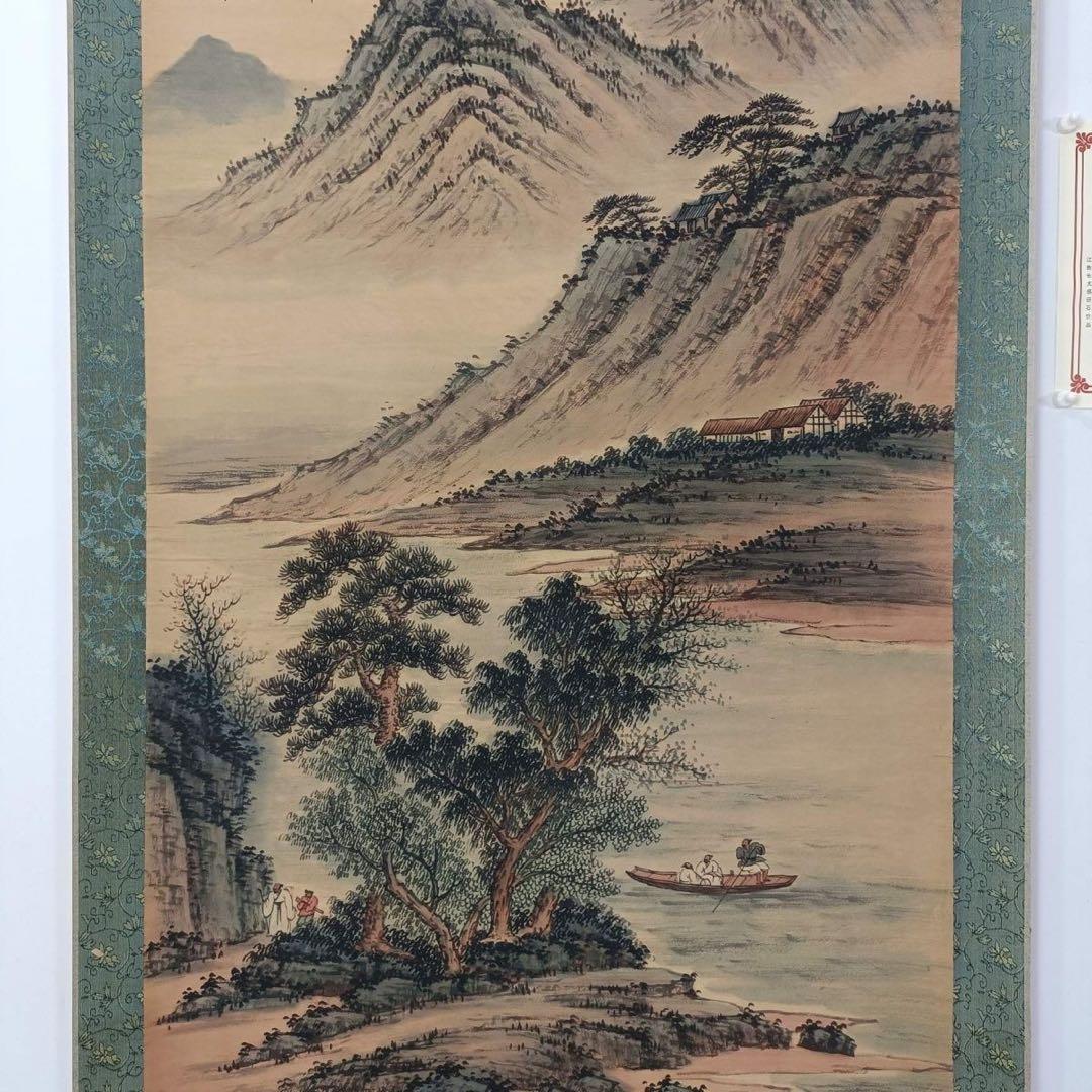 傅抱石 関山行旅図 三尺中堂掛け軸　中国山水画　宣紙　書画工芸