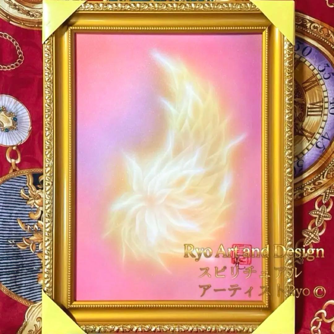 絵画原画Xmasセール｜大天使ミカエルの羽(金)開運絵画B5金額縁付き天使の羽