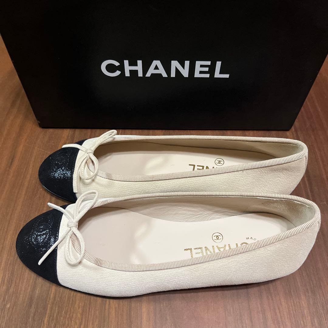 極美品　CHANEL バイカラー　バレリーナ　フラットシューズ