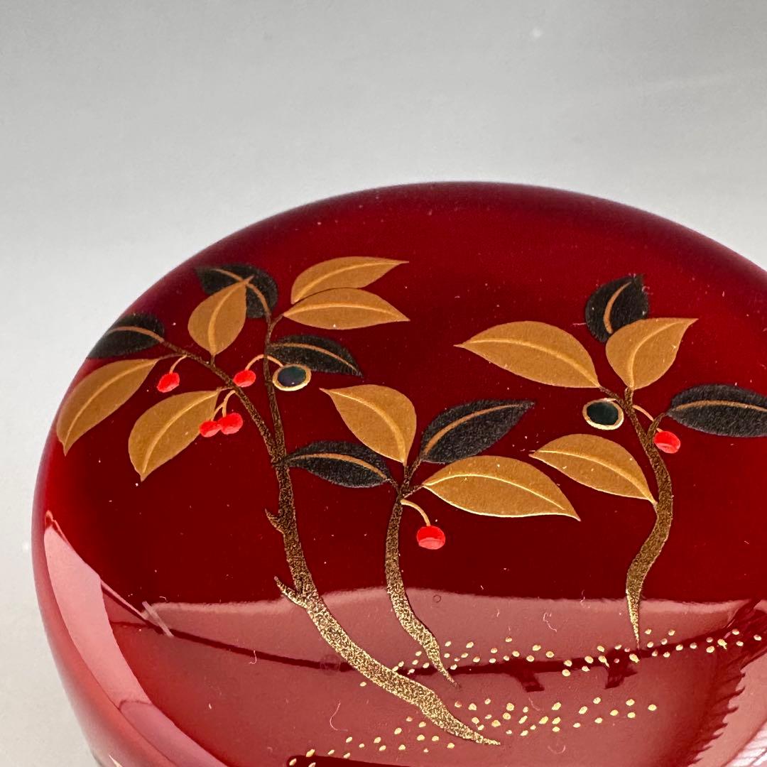 茶道具　藪柑子蒔絵　溜塗　大棗　前端春斎　共箱　漆芸　薄茶器　山中塗　茶会