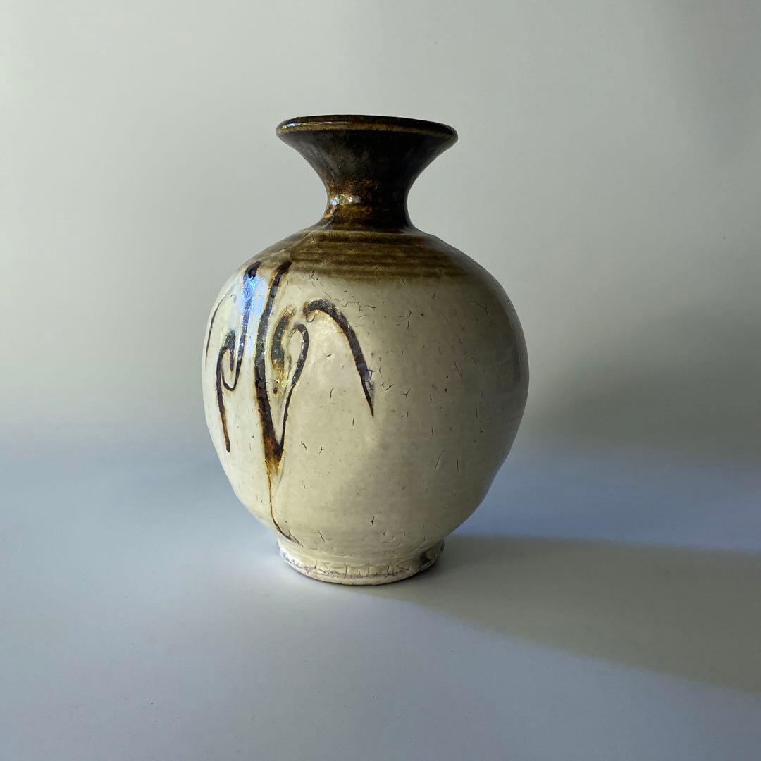 希少 舩木道忠 白釉柳文扁壼 扁壼 壺 花瓶 花器 共箱付き 舩木研兒