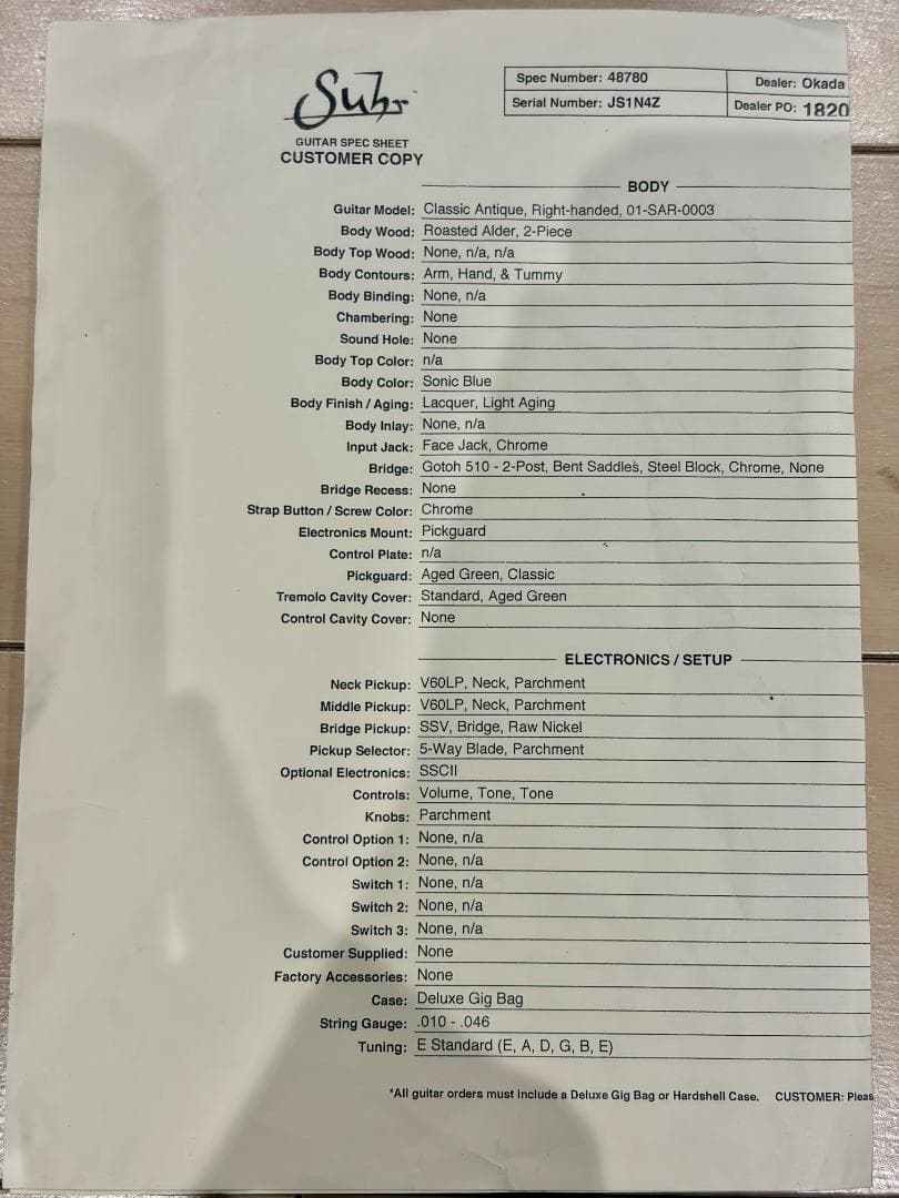 ギター Suhr Classic S Antique Roasted SonicBlue