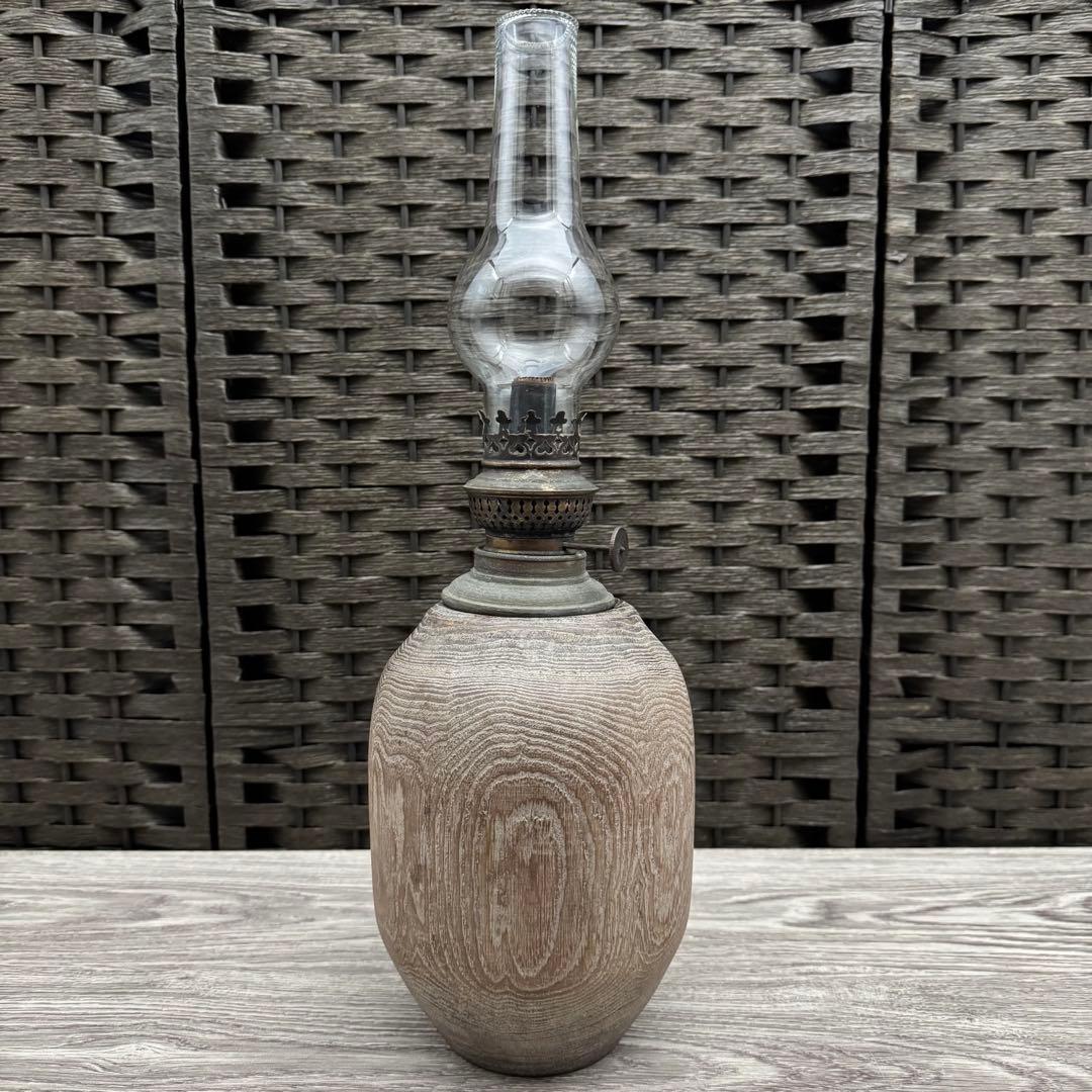 【希少】 オイルランプ 木製台 古道具　　　アンティーク