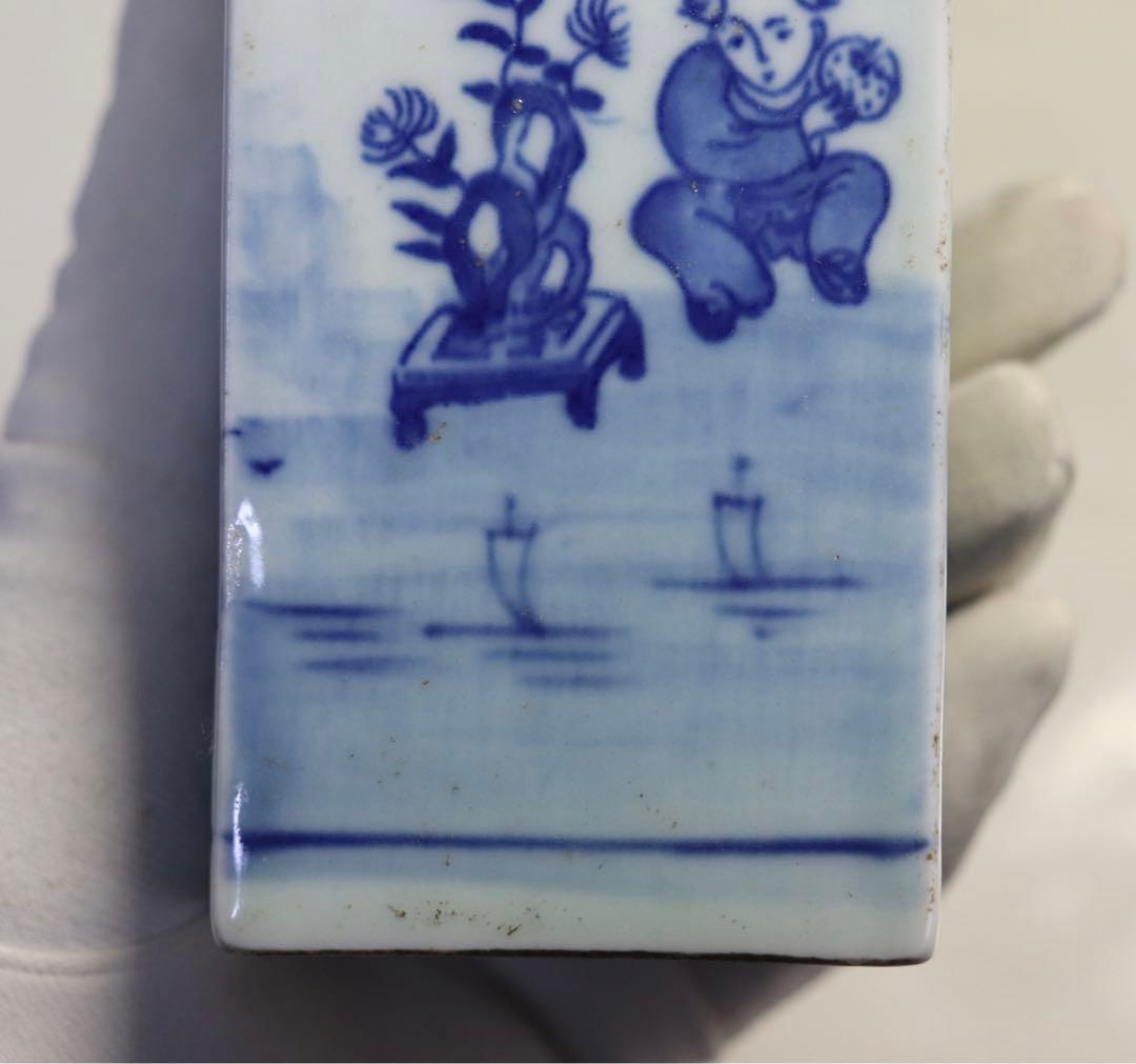 中国　光緒年製　唐子紋染付筆筒　送料込み1219