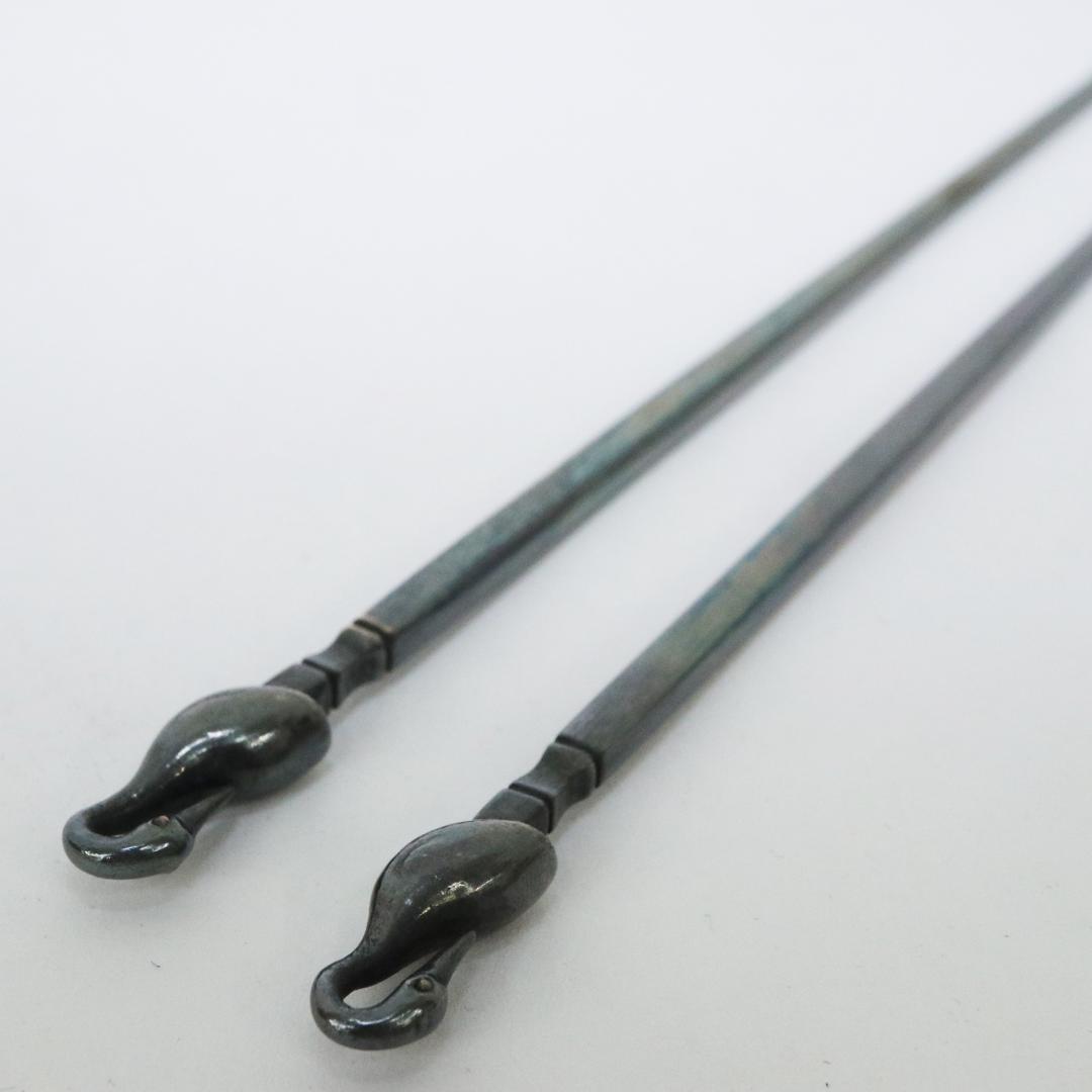 純銀鶴頭香箸 一望斎銘　共箱・共袋　長谷川一望斎造　純銀保証 高級香具