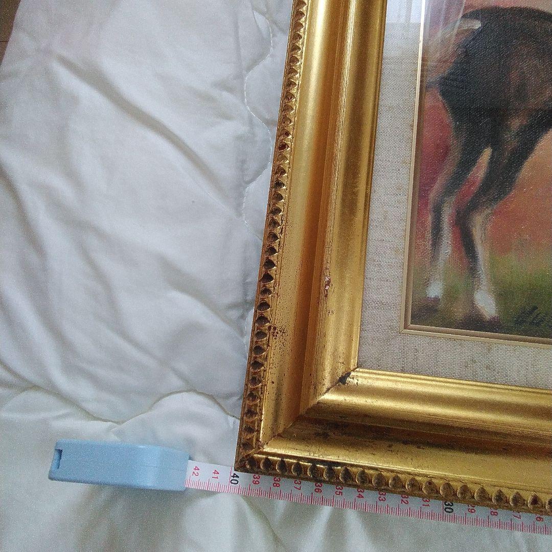 馬の油彩画 金色フレーム