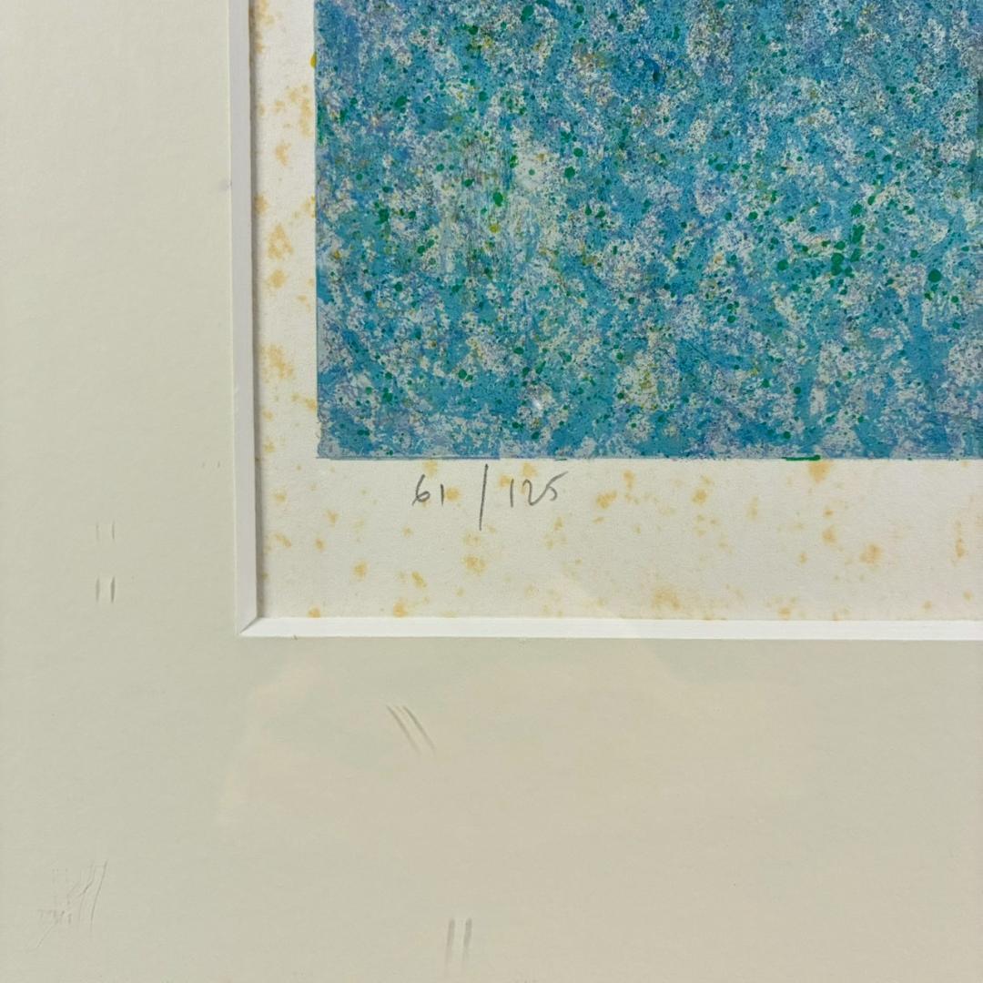 アンドレ・ブーリエ「ブルーの屋根」リトグラフ 直筆サイン入 点描画