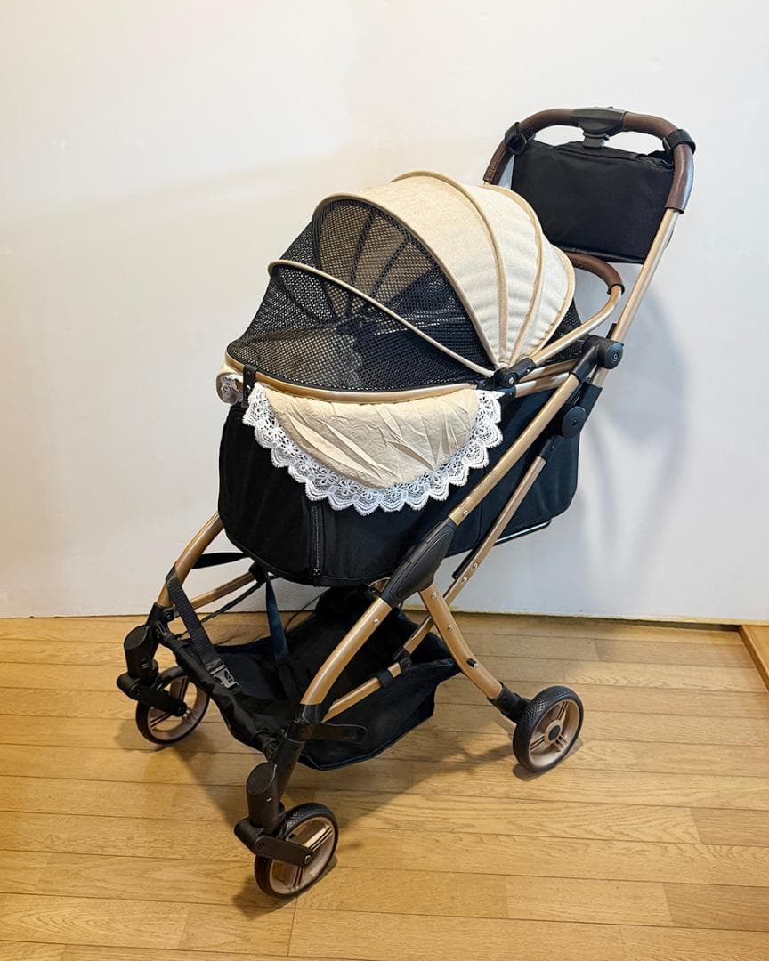 犬用ペットカート 分離型 折りたたみ自立可 ブラックとベージュ