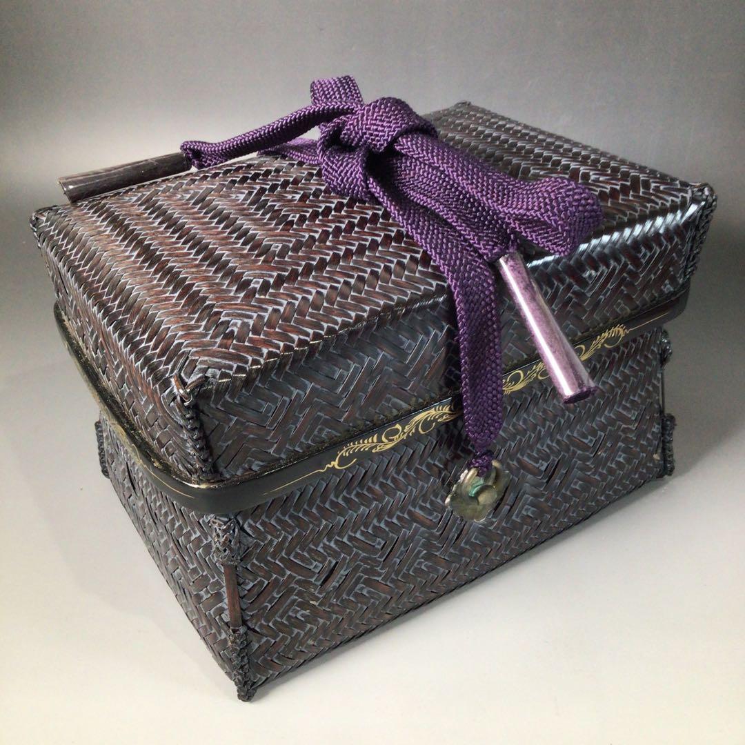 Ｓ１２１　御所籠　『和田鱗司作』『利休形』『竹茶籠』『茶器揃』　共箱　茶道具