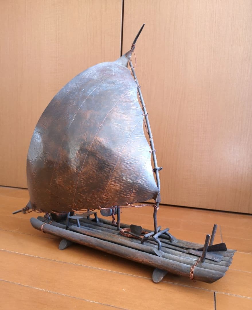 【ブラジル　銅板工芸品　帆掛け船(大)１艘　1970】金属工芸品　筏　置物　漁舟