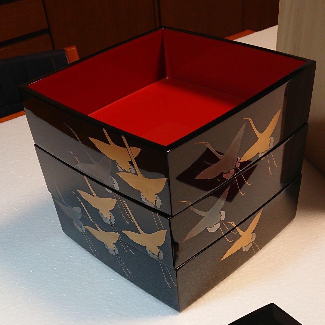 ☆ 能登 輪島塗 三段重 鶴 桐箱入り 送料込