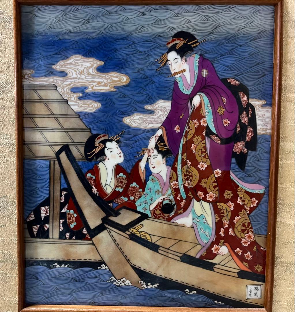 H40 有田焼聡窯　辻一堂作　浮世絵屏風