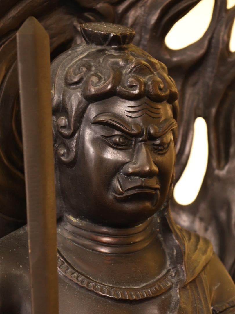 BK259　本物保証　般若純一郎 作　「 不動明王立像 」 ブロンズ　高さ98㎝