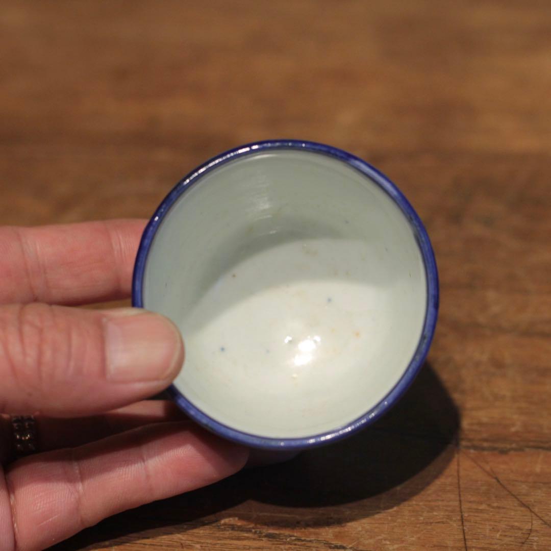 市松文様 筒盃 明治 印判 酒器 ぐい呑み 古美術 古道具 アンティーク