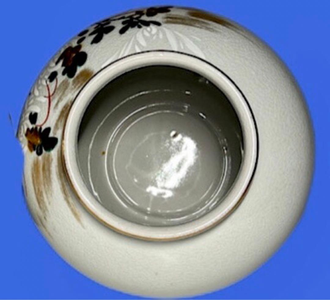 花模様の陶器の壺　九谷焼　桃仙窯