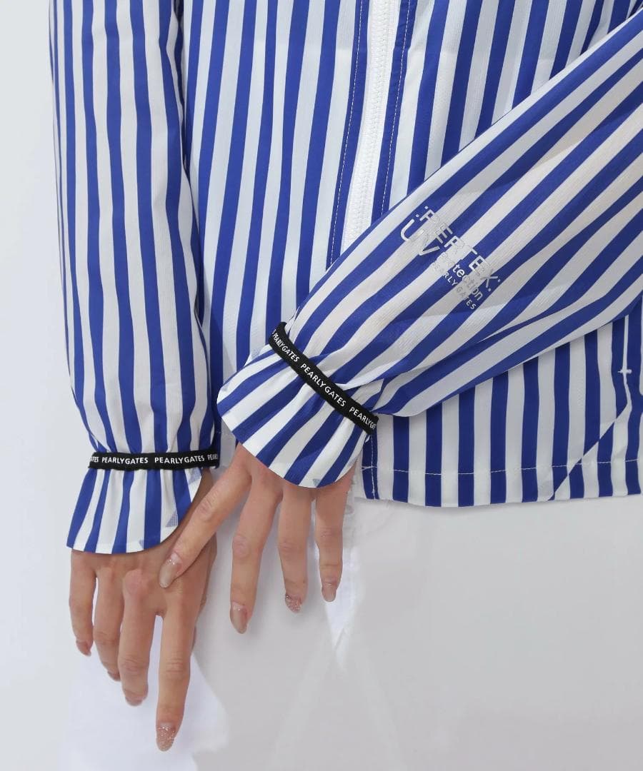 未使用 タグ付き パーリーゲイツ フーディブルゾン ストライプ 2 L ブルー青