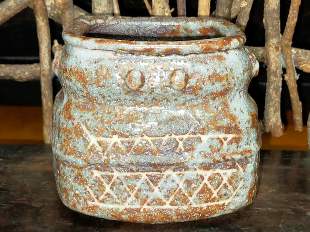 ♥長谷川青峯　火入　鼠志野　共箱付き　志野　湯飲み　湯呑み　骨董　古玩