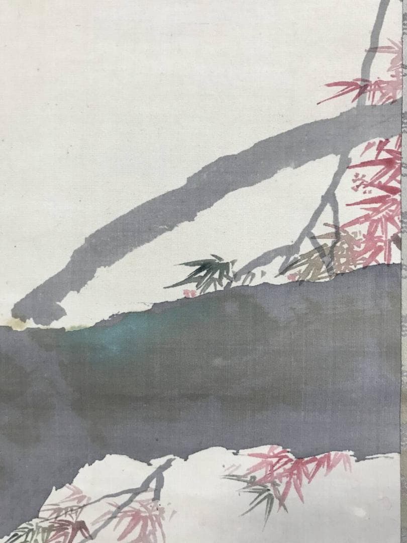 作者不詳/滝野にセキレイ図/紅葉小禽図/紅葉にセキレイ/掛軸☆宝船☆AH-588