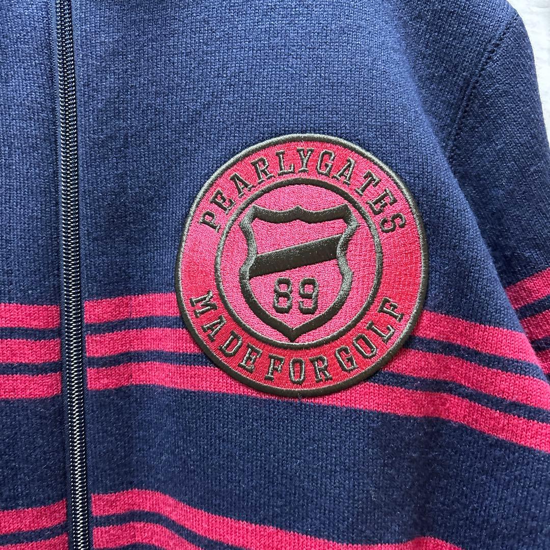 PEARLY GATES ボーダー柄 ニットブルゾン ワッペン ダブルジップ