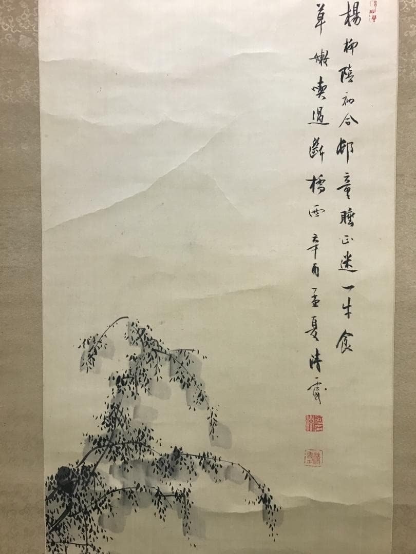 真作/小川清處/春郊牧牛画賛/牛/人物/布袋屋掛軸HB-138