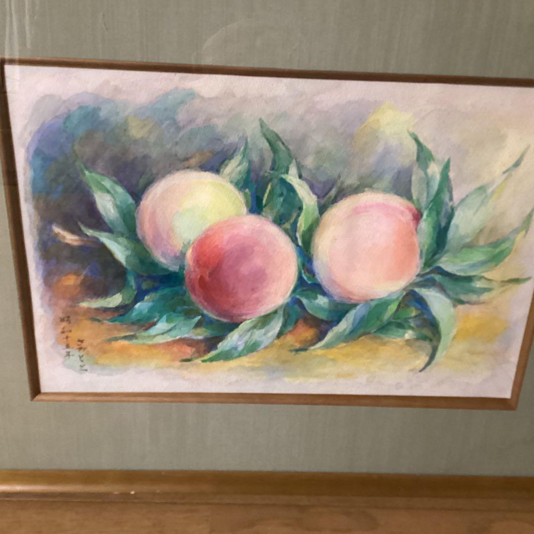 坂本繁二郎　水彩画　静物　【　桃　図　】肉筆画　豪華額装仕立　模写　即決品です。