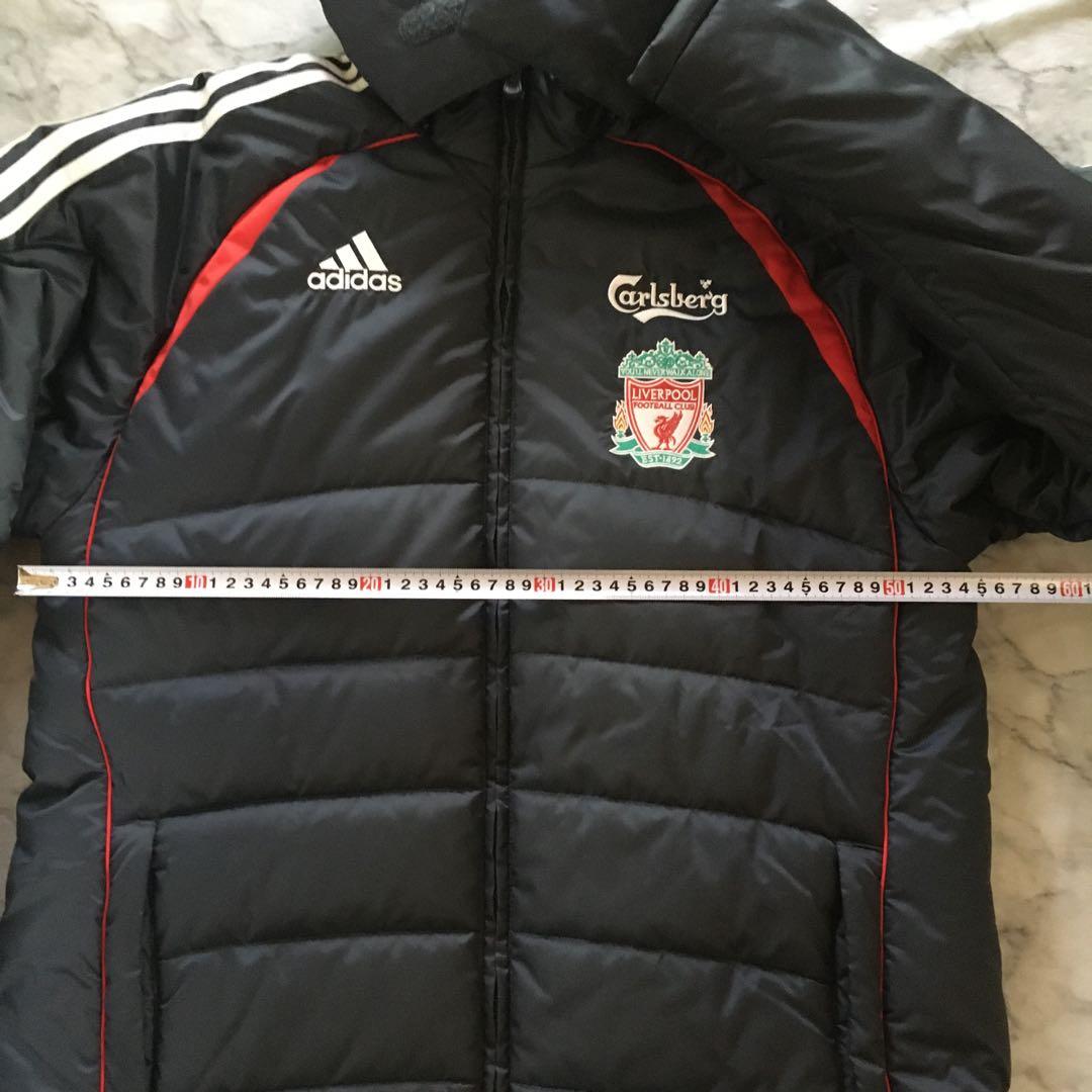 adidas リヴァプール パデッドジャケット 中綿ハーフ丈 襟袖フリース 防寒