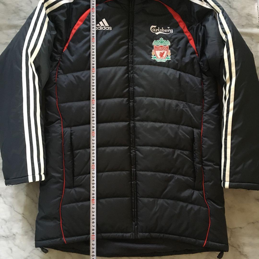 adidas リヴァプール パデッドジャケット 中綿ハーフ丈 襟袖フリース 防寒