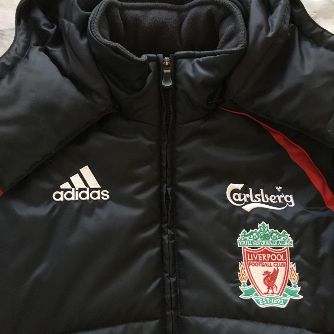 adidas リヴァプール パデッドジャケット 中綿ハーフ丈 襟袖フリース 防寒