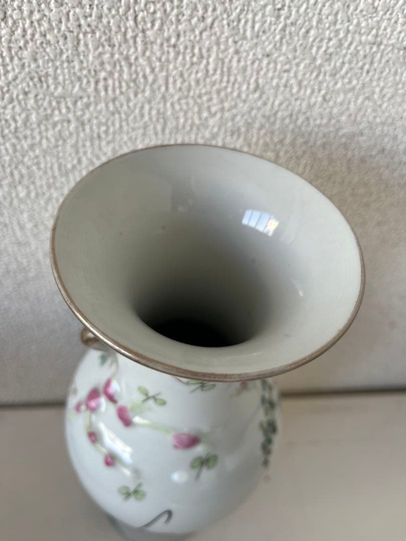 民国時代　中国古玩　粉彩　双耳 花瓶 壺　木箱