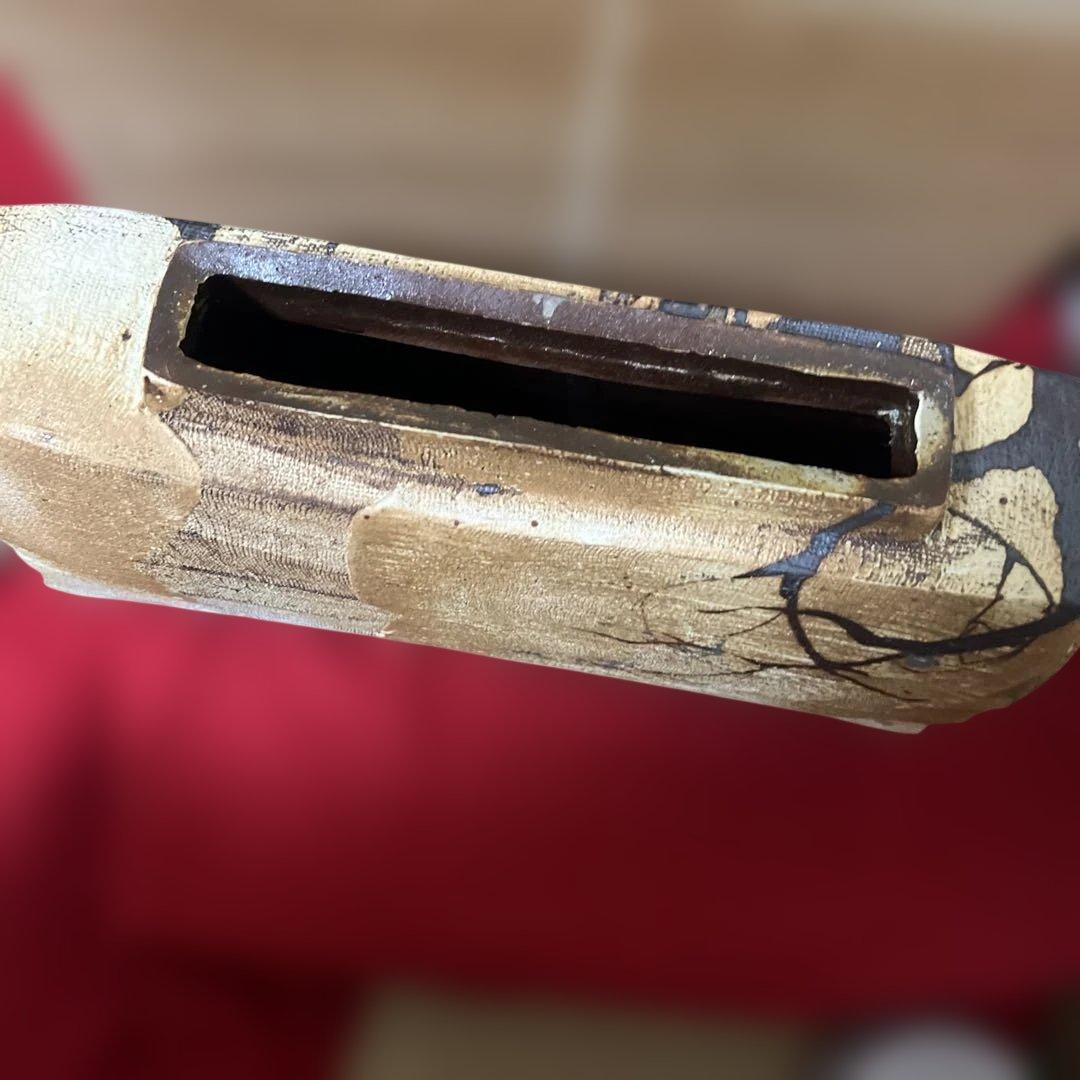 三宅洋司 先生大作　平成15年度陶芸展代表作品　抜絵金銀彩桜紋扁壺　共箱